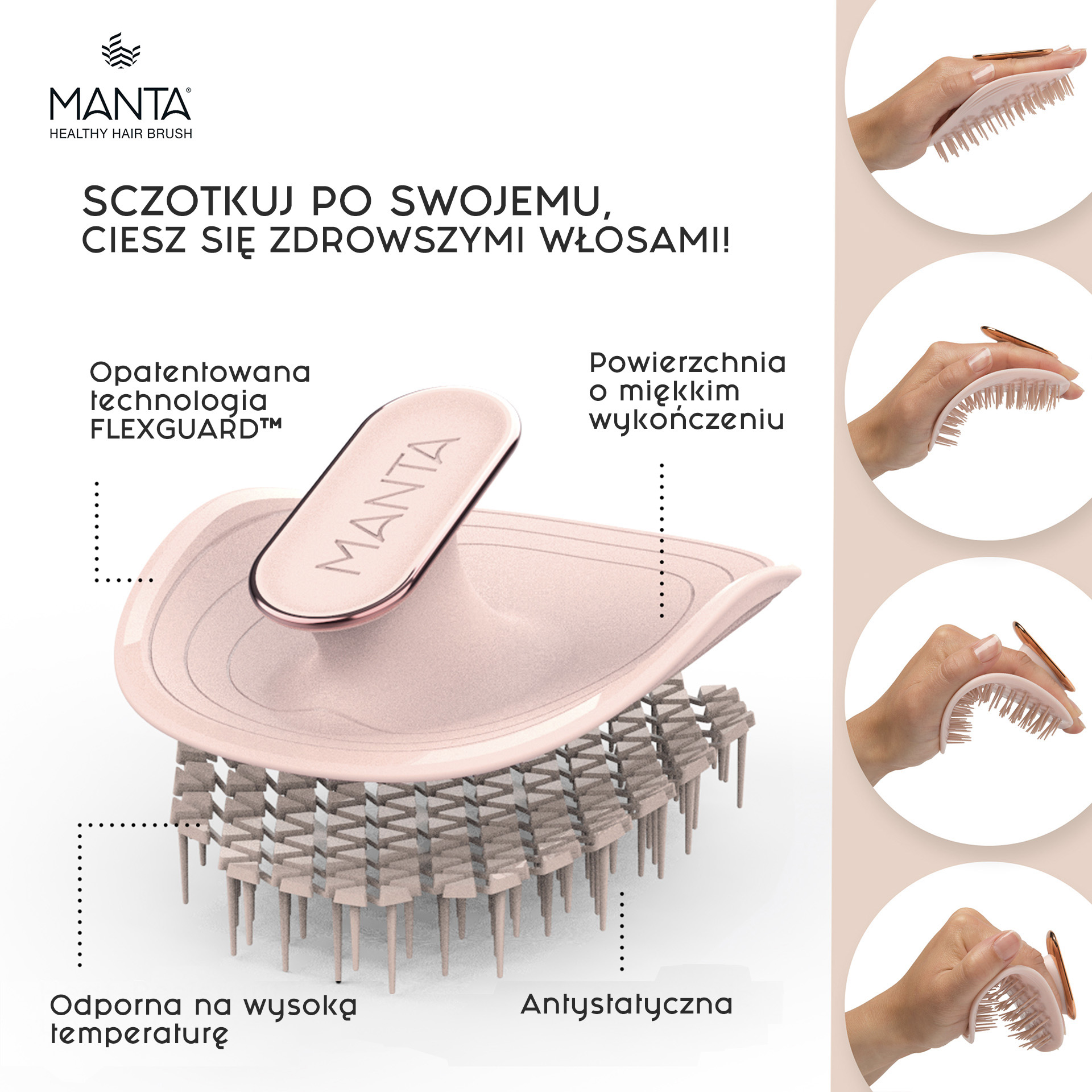 Manta® Orginal Różowa szczotka do włosów - obrazek 4